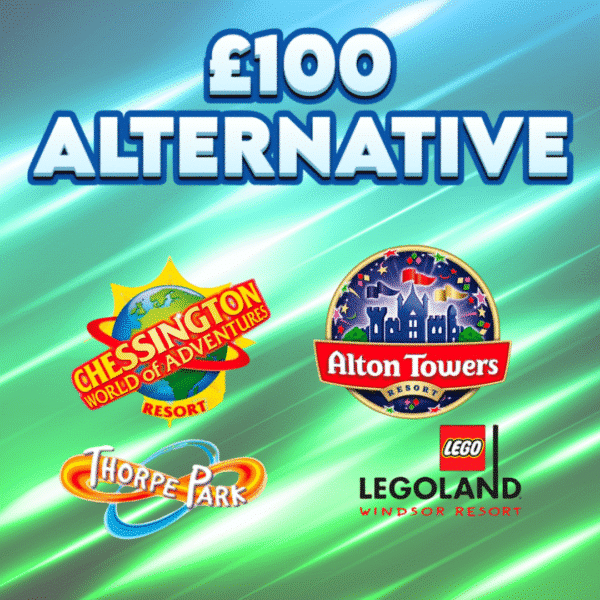 Alton Towers or Thorpe Park Tickets x 4 OR £100
