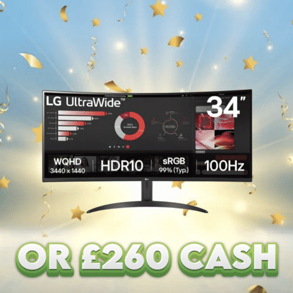 LG UltraWide 34 Inch Curved Gaming Monitor OR £260 Cash
