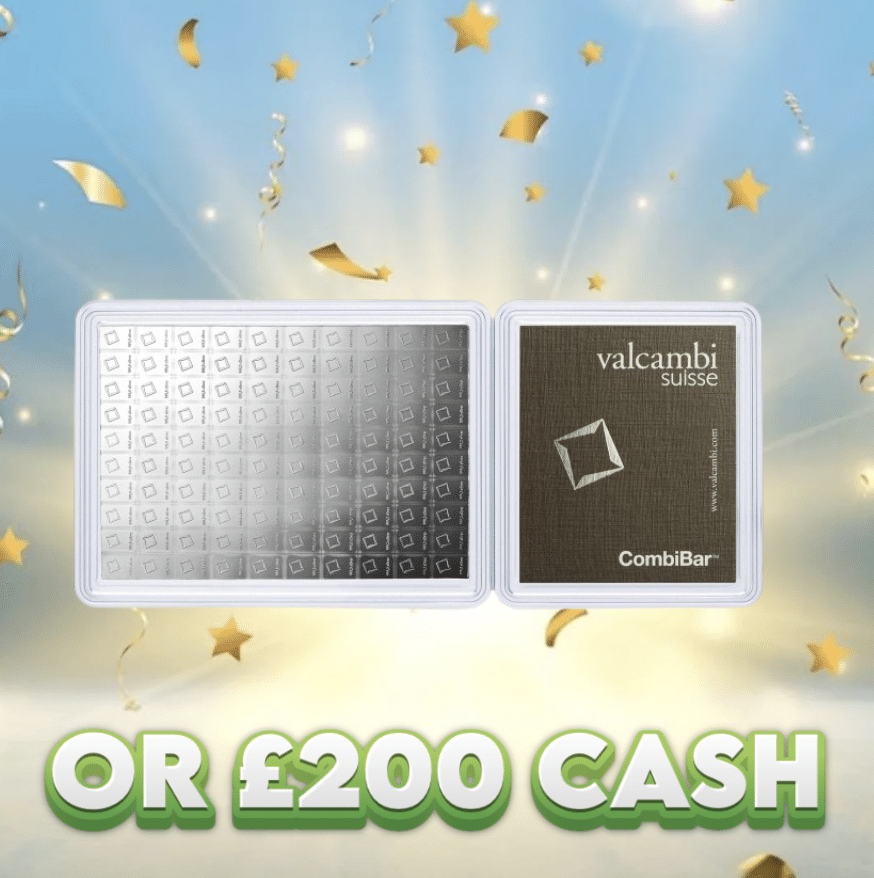 100 x 1g Silver Bar CombiBar OR £200 Cash