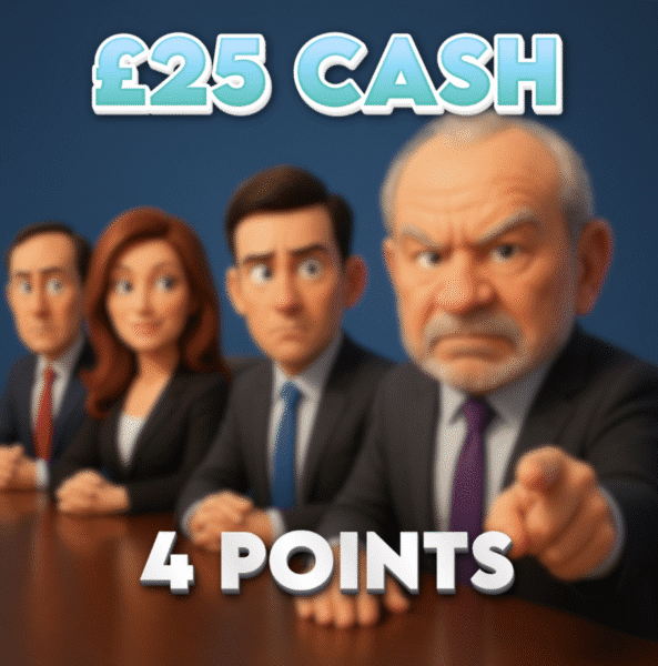 Dodged the Boardroom | £25.00 Cash | 4 Points