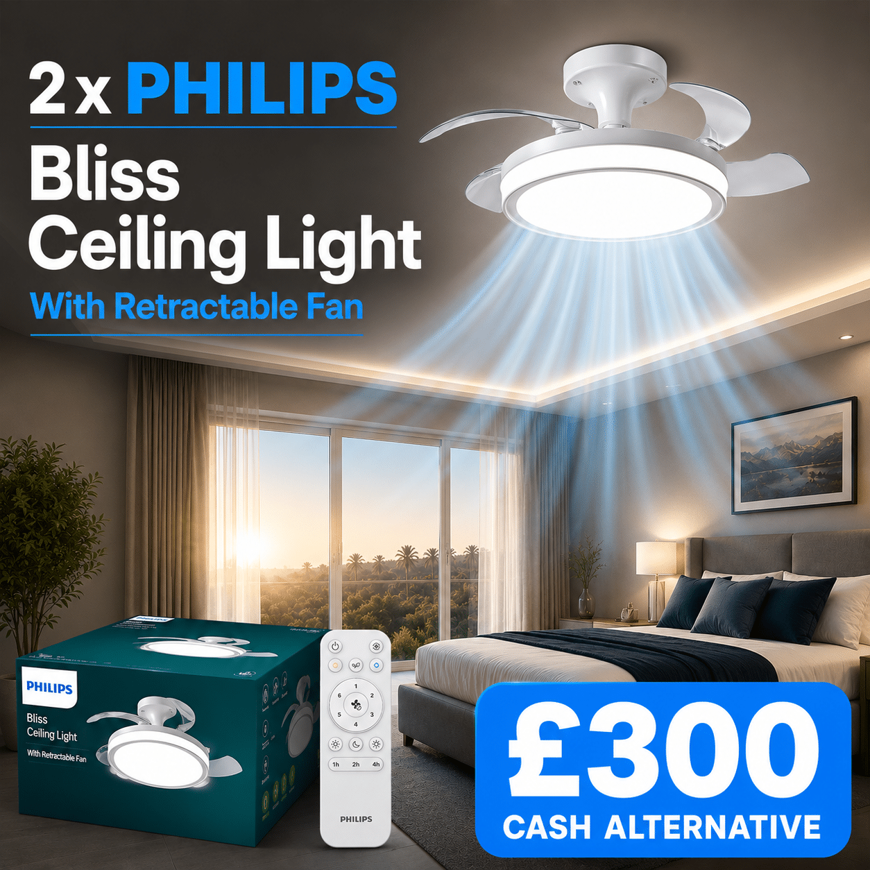 2 x PHILIPS LED Bliss Ceiling Light With Retractable Fan OR £300