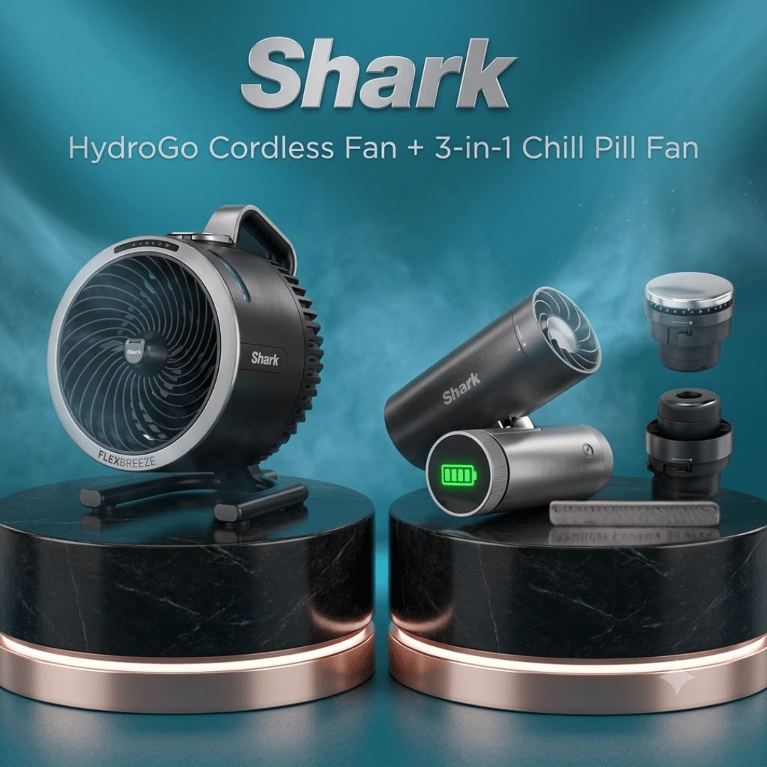 Shark HydroGo Cordless Fan & Shark 3-In-1 Chill Pill Handheld Fan