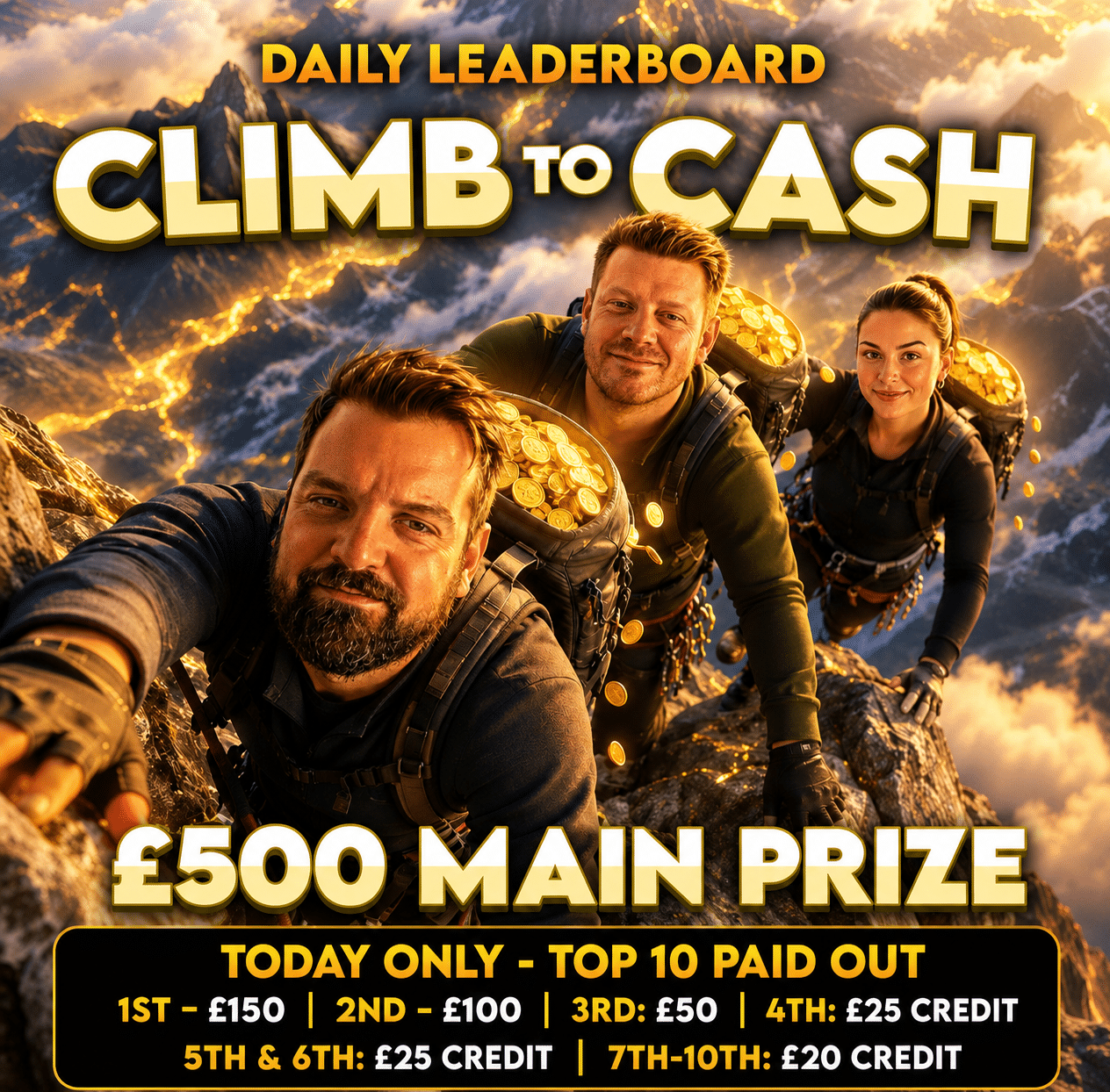Climb To Cash Leaderboard – £500 Main Prize