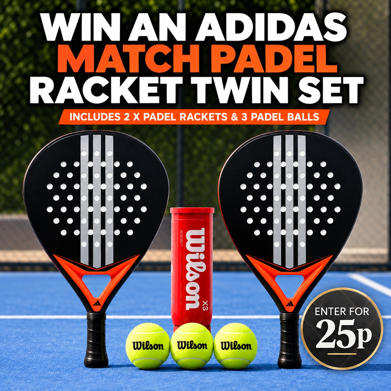 Adidas Match Padel Racket Twin Set (2 x Padel Rackets & 3 Padel Balls)