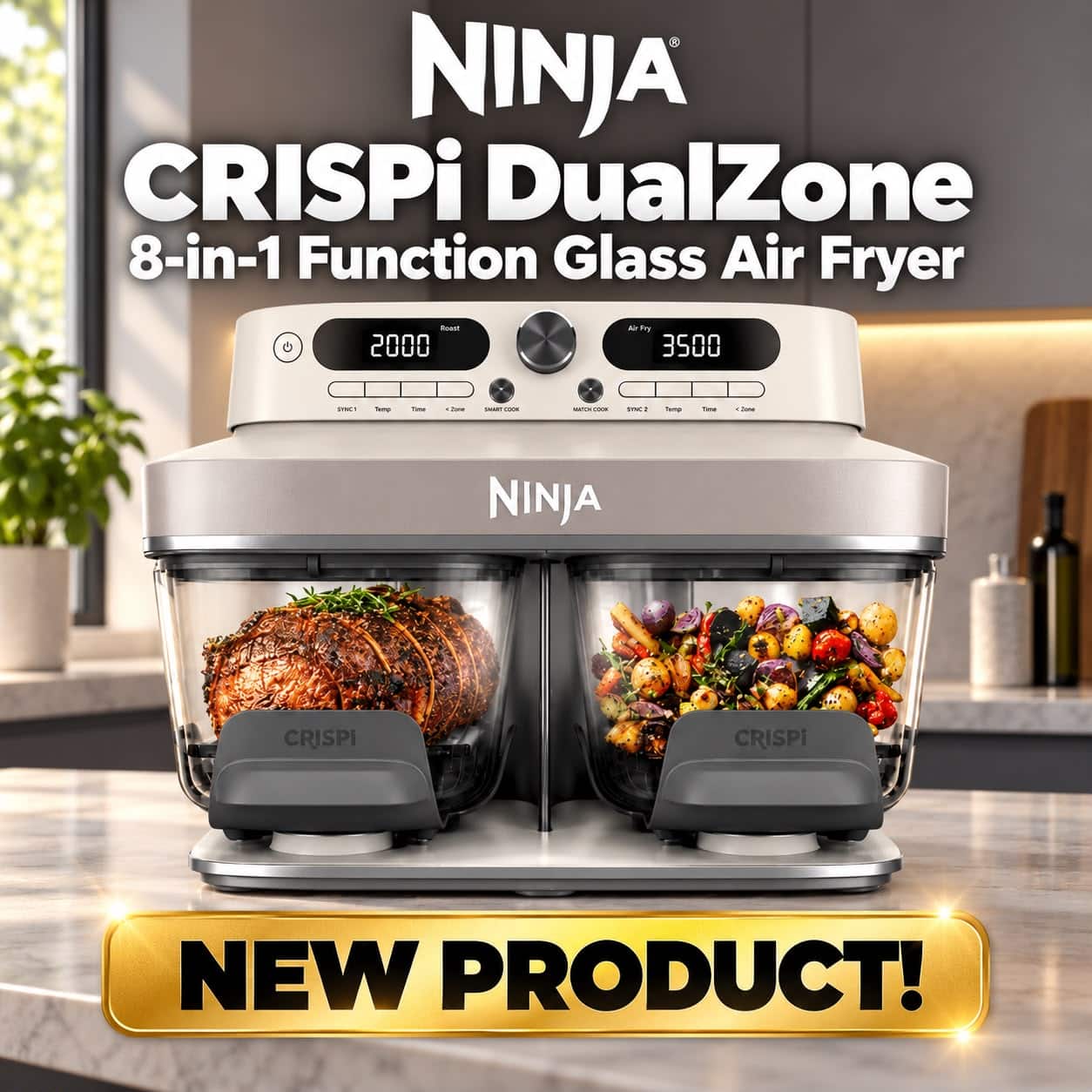 NEW Ninja CRISPi DualZone 8-in-1 Function Glass Air Fryer OR £240