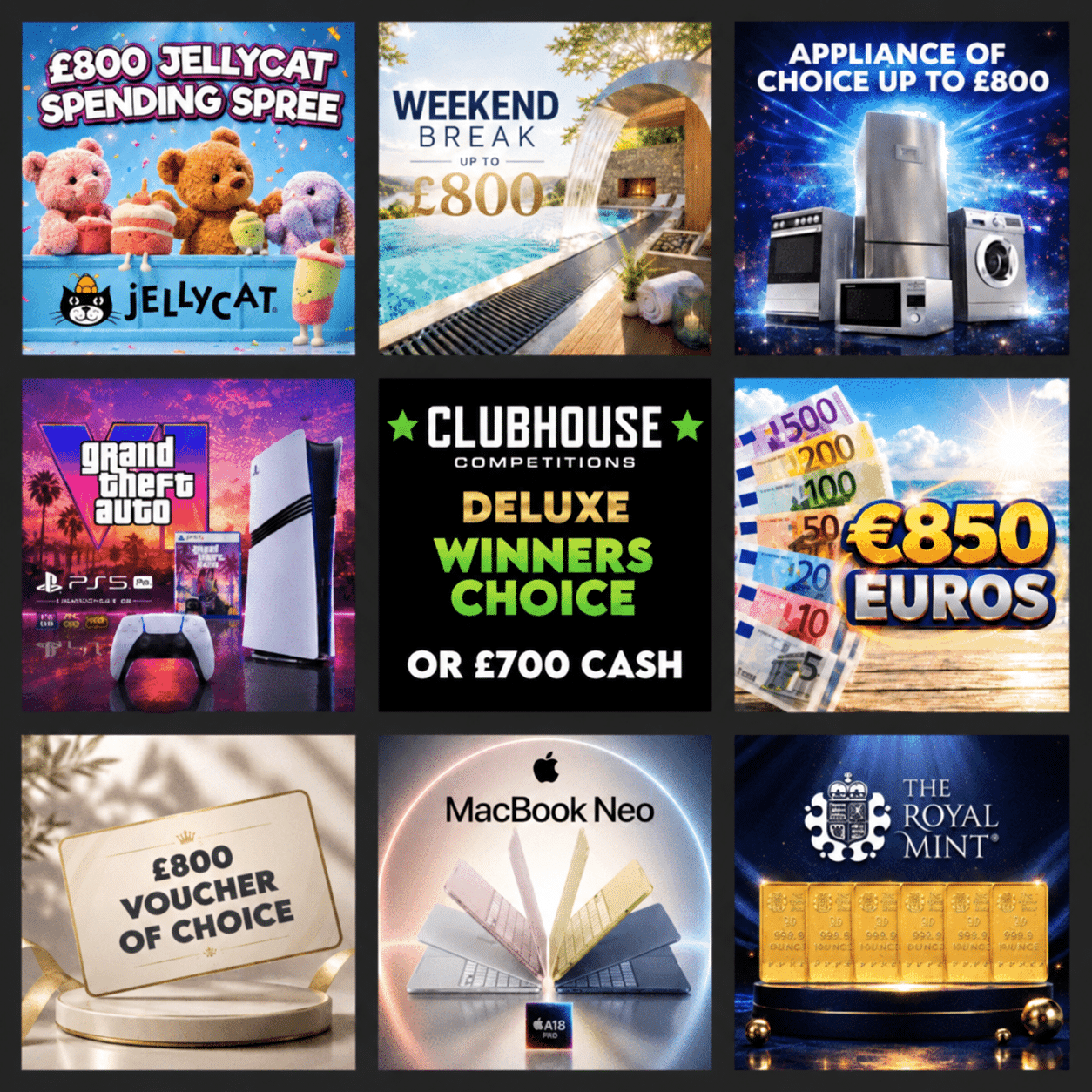 DELUXE Winners Choice OR £700 Cash