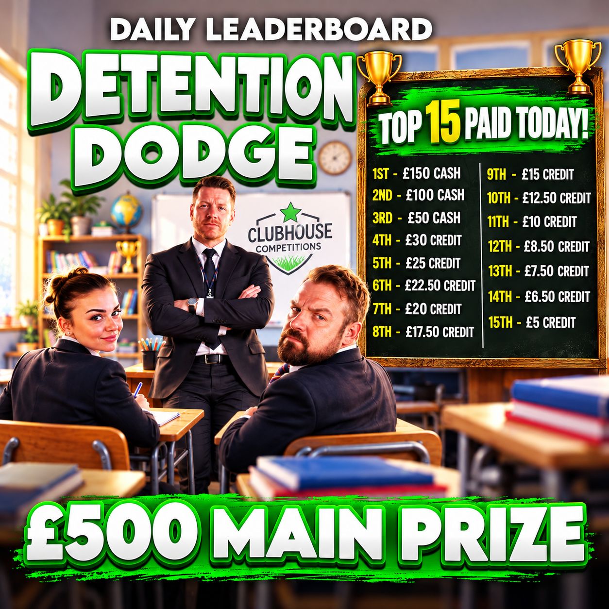 Detention Dodge – Daily Leaderboard (£500 End Prize)